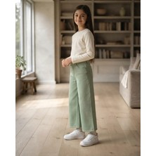 Kız Çocuk Açık Yeşil Gabardin Pantolon Rahat Kesim Günlük Kullanım