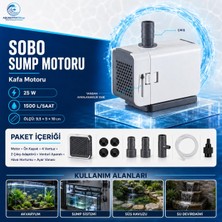 Sobo Akvaryum Sump Motoru - Kafa Motoru - Ayarlanabilir Su Çıkışı - 25W - 1500 Lt/saat - Güçlü Sirkülasyon
