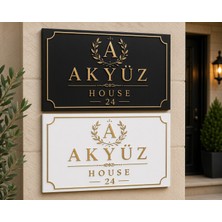 Korkmaz Group Levha Kişiye Özel House Ev Kapı Levhası 25X35 cm Siyah Beyaz Gold Tasarım Dekota Levha