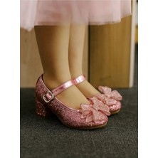NeSe Shoes Işıl Işıl Kız Çocuk Topuklu Ayakkabı, Abiye Ayakkabı, Yeni Sezon, Pırıltılı Pembedekolte