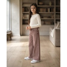 Kız Çocuk Rahat Kesim Pembe Gabardin Pantolon