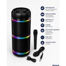 Abnturk Siyah Kablosuz 60cm Büyük Boy Rgb Işıklı Taşınabilir Mikrofonlu 40W Ses 5000MAH Batarya Bluetooth Parti Karaoke Hoparlör