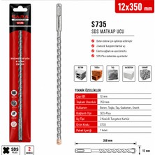 Sara S735 Sds Plus Matkap Ucu – 12 x 350 Mm, 2 Kesicili Tungsten Karbür Uçlu