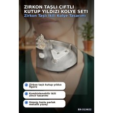 Hesc Bilişim Zirkon Taşlı Çiftli Kutup Yıldızı Kolye 2 Adet 45 cm Zincir Pirinç Kadın Takı BX-313622