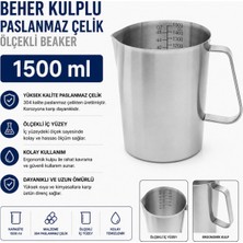 Labolist Beher Kulplu Paslanmaz Çelik 1500 ml - Ölçekli Beaker