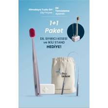 Probident 1+1 Paket Himalaya Tuzu Kaplamalı Gri Diş Fırçası + Dil Temizleme Aparatı/kesesi ve Ikili Stant Hediye