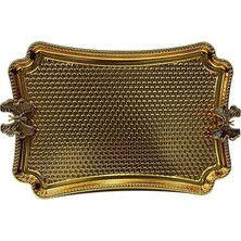 Royaleks Kelebekli Metal Gold Küçük Dikdörtgen Tepsi