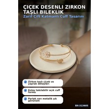 Hesc Bilişim Çiçek Desenli Zirkon Taşlı Kadın Bileklik - Pirinç Materyal - Tekli Takı BX-313605
