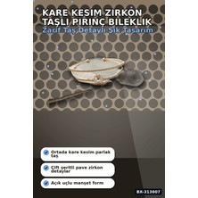 Hesc Bilişim Simetrik Kare Kesim Zirkon Taşlı Pirinç Kadın Bileklik 18 cm Tekli Paket BX-313607