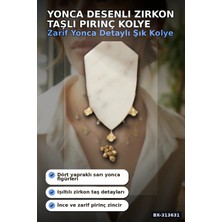 Hesc Bilişim Yonca Desenli Zirkon Taşlı 45 cm Pirinç Bijuteri Kolye - Günlük Kullanıma Uygun BX-313631