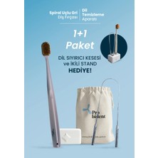 Probident 1+1 Paket Spiral Başlıklı Gri Diş Fırçası + Dil Temizleme Aparatı/kesesi ve Ikili Stant Hediye