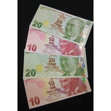 Gündüz Ticaret 9.emisyon 10 Tl ve 20 Tl Prefix Seri Başı Çil Kağıt Para Koleksiyon 4 Adet / K-30