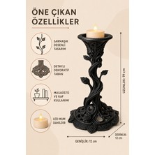 Eb Studio Siyah Sarmaşık Desenli Dekoratif LED Mumluk – LED Mum Dahil Ev Ofis Masaüstü Dekoru 19 cm