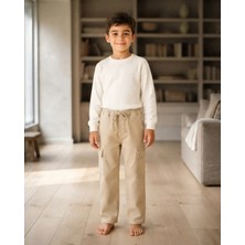 Bej – Erkek Çocuk Kargo Cepli Siyah Gabardin Pantolon Rahat Kalıp