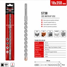 Sara S738 Sds Plus Matkap Ucu – 18 x 350 Mm, 2 Kesicili Tungsten Karbür Uçlu