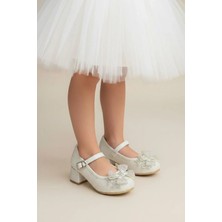 NeSe Shoes Işıltılı ve Taşlı Fiyonklu Kız Çocuk Topuklu Ayakkabı, Abiye Ayakkabı, Yeni Sezon, Pırıltılı Sedefdekolte