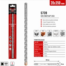 Sara S739 Sds Plus Matkap Ucu – 20 x 350 Mm, 2 Kesicili Tungsten Karbür Uçlu