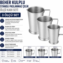 Labolist Beher Kulplu Standlı Paslanmaz Çelik - Ölçü Kabı - 3 Ölçü Set