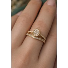 Takıtolia Xoval Altın Renkli Kristal Taşlı Xuping Bijuteri Ayarlanabilir Yüzük