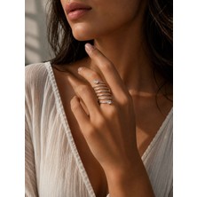 Takıtolia Nylar Gold Zirkon Taşlı Spiral Altın Yüzük