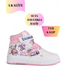 NeSe Shoes Labu Labu Baskılı Bilekli Kız Çocuk Spor Ayakkabısı Sneaker — Beyaz-Pembe
