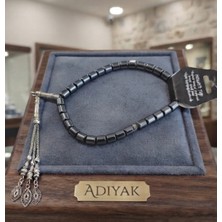 Adiyak Hakiki Doğal Hematit Taşı Tesbih - Silindir Kesim Metal Püsküllü 33'lü Erkek Tesbih