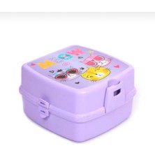 LilyMoon Çocuk Beslenme Kabı - Sevimli Kedi Desenli Mor Lunch Box - Kilitli Kapaklı Beslenme Kutusu