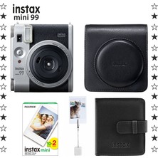Fujifilm Instax Mini 99 Silver Fotoğraf Makinesi Deri Çanta Albüm Kıskaç ve 20'li Film Hediye Seti