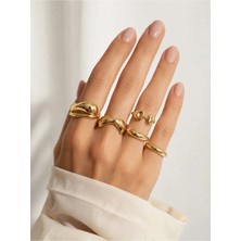 Takıtolia Toline Gold 5’li Minimal Yüzük Seti Modern Kadın Takısı