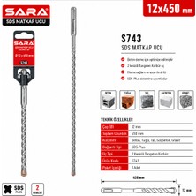 Sara S743 Sds Plus Matkap Ucu – 12 x 450 Mm, 2 Kesicili Tungsten Karbür Uçlu