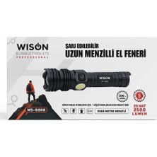Wison WS-6868 Profesyonel El Feneri 25W 2500 Lümen 5800 Mah Zoomlu Güçlü Cob Light Metal Kasa Powerbank Type-C Şarjlı