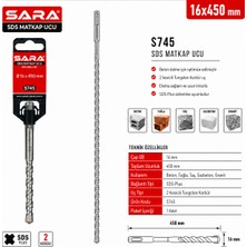 Sara S745 Sds Plus Matkap Ucu – 16 x 450 Mm, 2 Kesicili Tungsten Karbür Uçlu