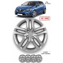YONGA OTO AKSESUAR Renault Clio 16 Inç Jant Kapağı 4'lü Set Gümüş + 4 Amblem