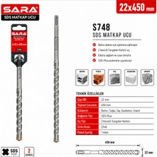 Sara S748 Sds Plus Matkap Ucu – 22 x 450 Mm, 2 Kesicili Tungsten Karbür Uçlu