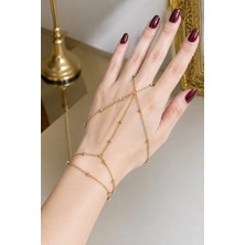 İnvictus Design Invictus Design Kadın Gold Çoklu Boncuklu 3 Sıra Zincir Ayarlanabilir Yüzük Şahmeran Bileklik
