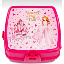 LilyMoon Kız Çocuk Beslenme Kabı - Prenses ve Şato Desenli Pembe Lunch Box - Kilitli Kapaklı Beslenme Kutusu