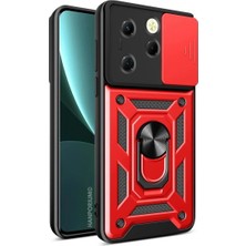 HANPORIUM Infinix Hot 40 Uyumlu Tank Kılıf - Yüzüklü Standlı Extra Darbe Koruma Zırhlı Outdoor Kapak - Kırmızı