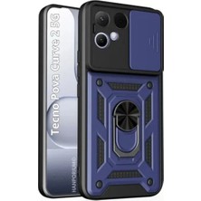 HANPORIUM Tecno Pova Curve 2 5g Uyumlu Tank Kılıf - Yüzüklü Standlı Extra Darbe Koruma Zırhlı Outdoor Kapak - Lacivert