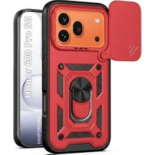 HANPORIUM Honor 600 Pro Uyumlu Tank Kılıf - Yüzüklü Standlı Extra Darbe Koruma Zırhlı Outdoor Kapak - Kırmızı