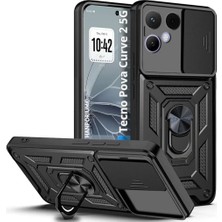 HANPORIUM Tecno Pova Curve 2 5g Uyumlu Tank Kılıf - Yüzüklü Standlı Extra Darbe Koruma Zırhlı Outdoor Kapak - Siyah