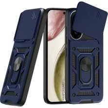 HANPORIUM Vivo X200 Fe Uyumlu Tank Kılıf - Yüzüklü Standlı Extra Darbe Koruma Zırhlı Outdoor Kapak - Lacivert