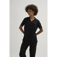 Kocabey KKT-26150K Kadın Apaj Yaka Boydan Düğmeli Pijama Takımı