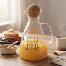 Zenviaa Yuvarlak Mantar Kapaklı Sürahi - 1500 ml - Yüksek Kaliteli Cam  Zenviaae
