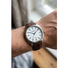 Lee Cooper Gümüş Kasa Erkek Kol Saati | 42 mm Paslanmaz Çelik Kasa, Kahverengi Deri Kordon