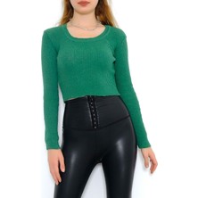 Terma Craft Bisiklet Yaka Crop Triko Yeşil