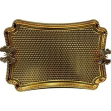 Royaleks Kelebekli Metal Gold Küçük Dikdörtgen Tepsi