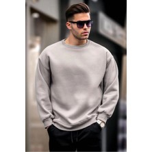 Asmedo Erkek Düz Bisiklet Yaka 3 Iplik Sweatshirt - Boyalı Gri