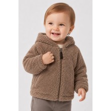 Wofim Kids Bebek Kapüşonlu Peluş Mont Kahverengi
