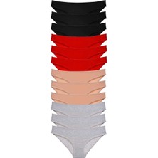 Asil Acar Home 12 adet Süper Eko Set Likralı Kadın Slip Külot Siyah Kırmızı Ten Gri - XL