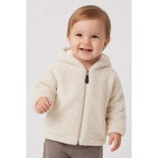 Wofim Kids Bebek Kapüşonlu Peluş Mont Ekru